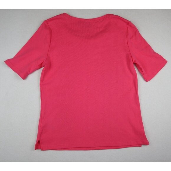 WOMEN'S PINK SHORT SLEEVE SHIRT - RAFAELLA - CHAIN NECK - KNIT - SIZE M - Picture 6 of 7